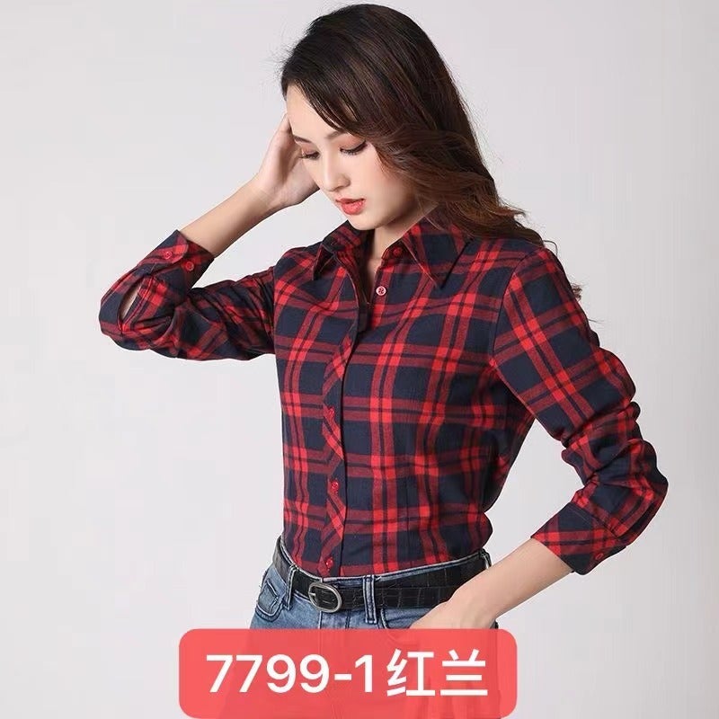 Plaid shirt long sleeve 2024 spring and summer New plus size students Korean version loose suit shirt sunscreen coat 7799-1 Red Blue
