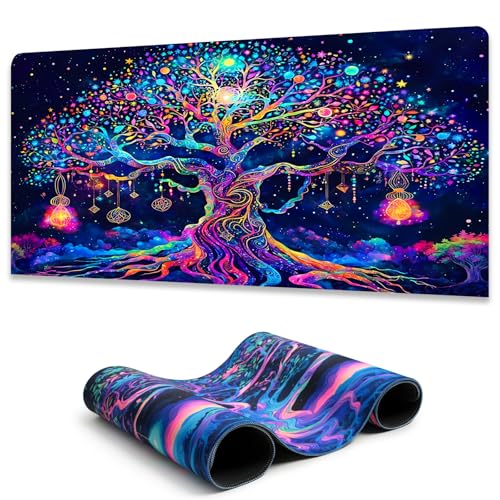 Manicer Colorful Tree of Life Mouse Pad Blacklight Gaming Extended Large Desk Pad UV Reactive Waterproof Long Keyboard Big Mouse Mat with 3mm NonSlip Rubber Base for Office Home 315 x 118 - Image 1