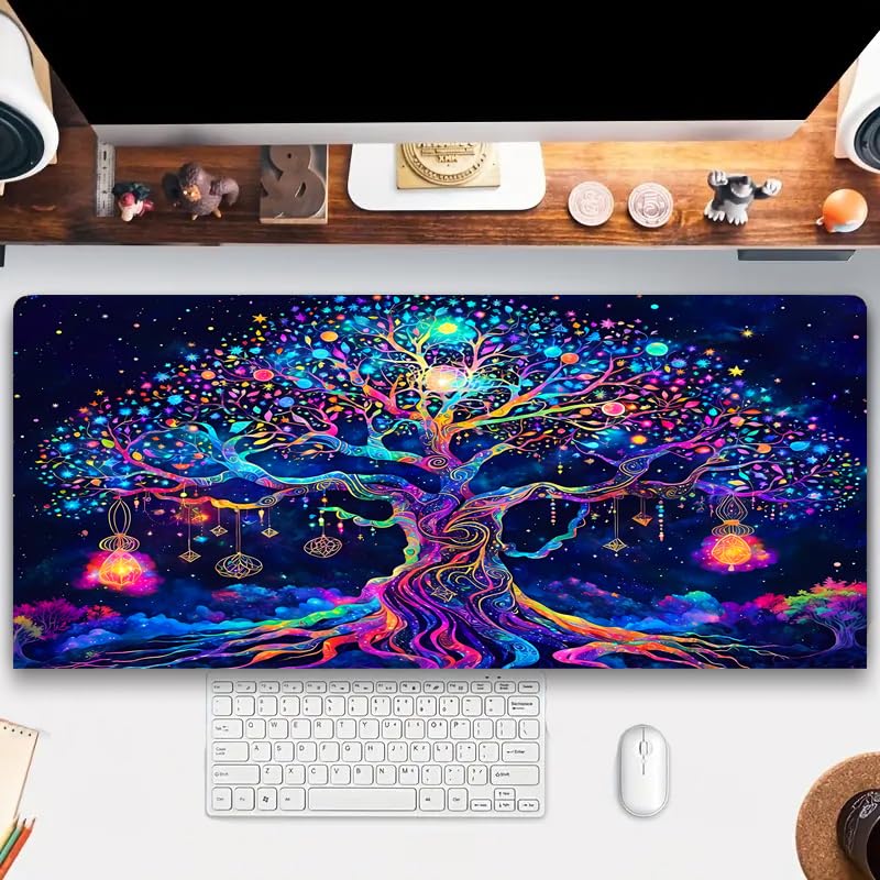 Manicer Colorful Tree of Life Mouse Pad Blacklight Gaming Extended Large Desk Pad UV Reactive Waterproof Long Keyboard Big Mouse Mat with 3mm NonSlip Rubber Base for Office Home 315 x 118 - Image 3