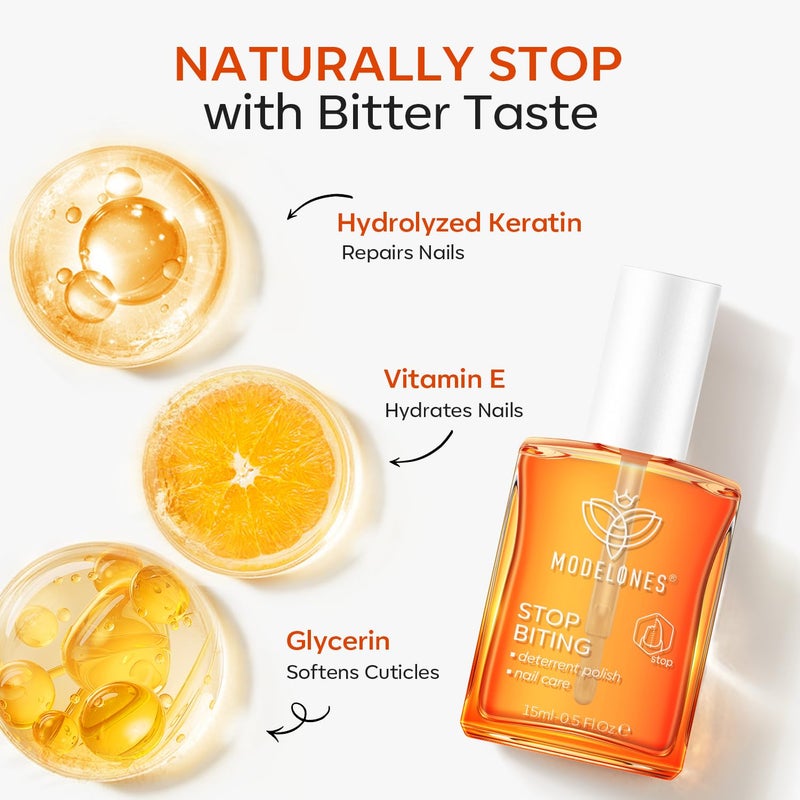 modelones Nail Biting Treatment, No Bite Nail Polish, Thumb Sucking Deterrent, Promotes Fast Nail Growth, Stop Nail Biting, Easy Application, Quick-Drying Bitter Nail Polish 0.5 Fl Oz - Image 4