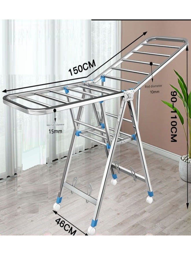 إن كي أكس رف تجفيف ملابس قابل للطي مزدوج الطبقات من الخارج والداخل، 1.5 متر، لون أبيض، لون فضي - Image 1