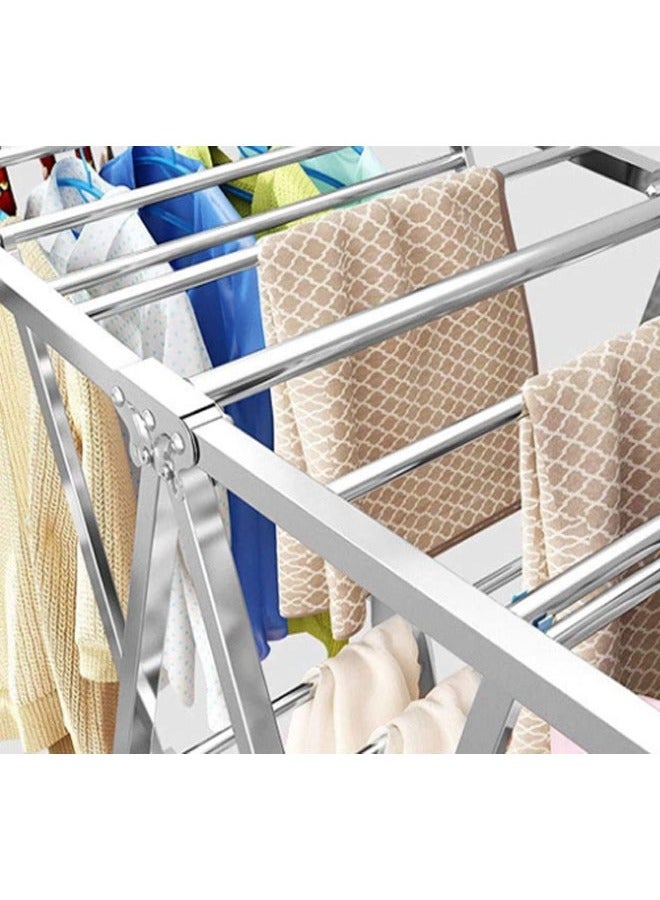 إن كي أكس رف تجفيف ملابس قابل للطي مزدوج الطبقات من الخارج والداخل، 1.5 متر، لون أبيض، لون فضي - Image 5