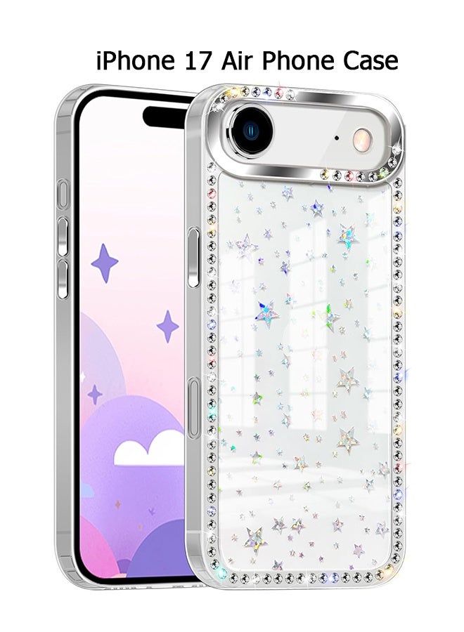Wffo Compatible for iPhone 17 Air Case - 3D Rhinestone Phone Case - Transparent Sparkling Diamond Glitter Case - Anti-Slip Shockproof Case - Star Design - Image 1