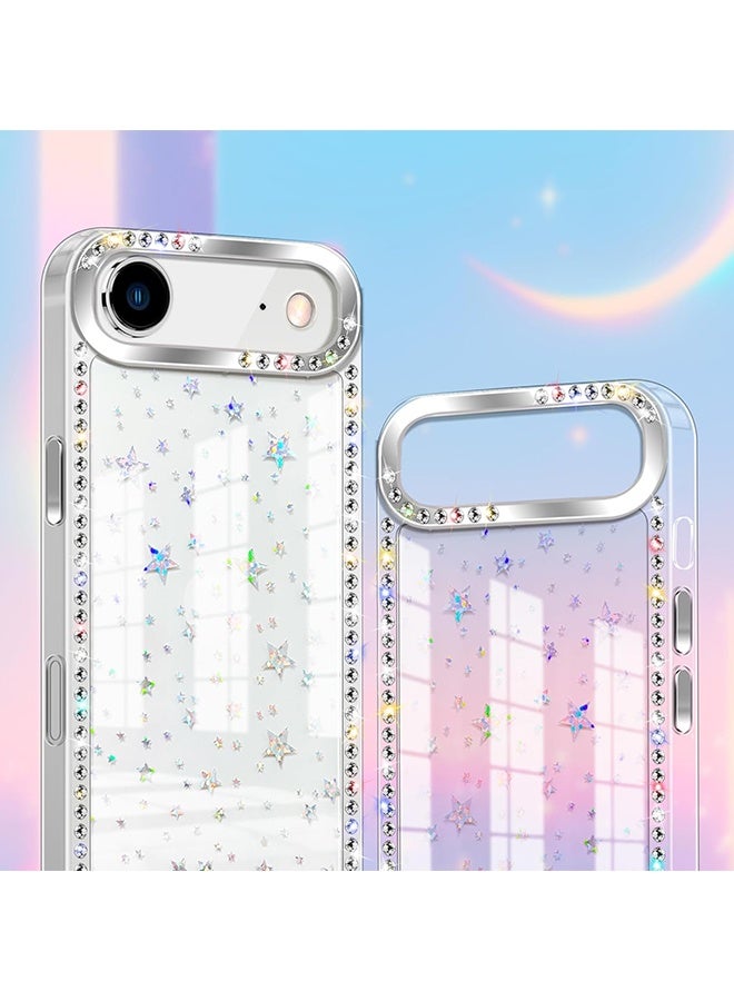 Wffo Compatible for iPhone 17 Air Case - 3D Rhinestone Phone Case - Transparent Sparkling Diamond Glitter Case - Anti-Slip Shockproof Case - Star Design - Image 2