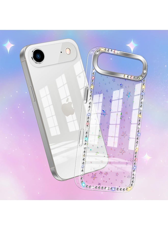 Wffo Compatible for iPhone 17 Air Case - 3D Rhinestone Phone Case - Transparent Sparkling Diamond Glitter Case - Anti-Slip Shockproof Case - Star Design - Image 3