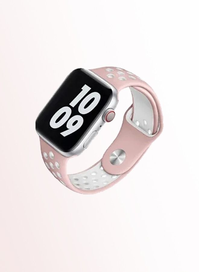 Apple iWatch 5/4/3/2/1 38-40mm Dual Color Breathable Soft Silicone Smart Watch Replacement Sports Watch Strap Stain Resistant, Odorless, and Fade Resistant Replacement Wrist Strap Pink/White - Image 1