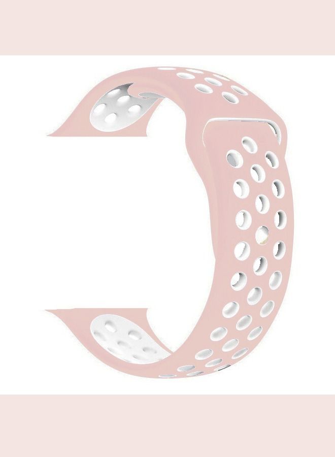 Apple iWatch 5/4/3/2/1 38-40mm Dual Color Breathable Soft Silicone Smart Watch Replacement Sports Watch Strap Stain Resistant, Odorless, and Fade Resistant Replacement Wrist Strap Pink/White - Image 3