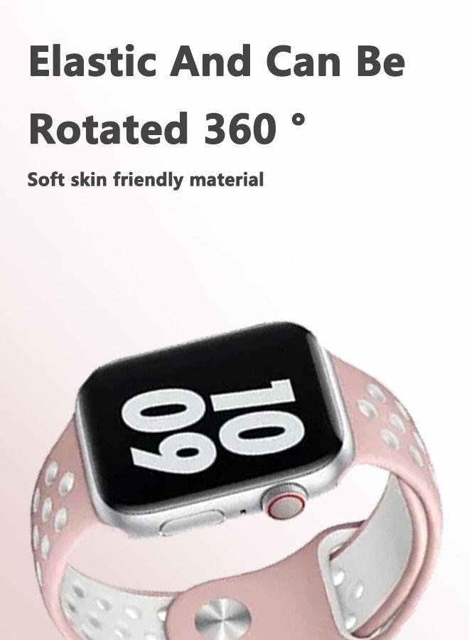 Apple iWatch 5/4/3/2/1 38-40mm Dual Color Breathable Soft Silicone Smart Watch Replacement Sports Watch Strap Stain Resistant, Odorless, and Fade Resistant Replacement Wrist Strap Pink/White - Image 2