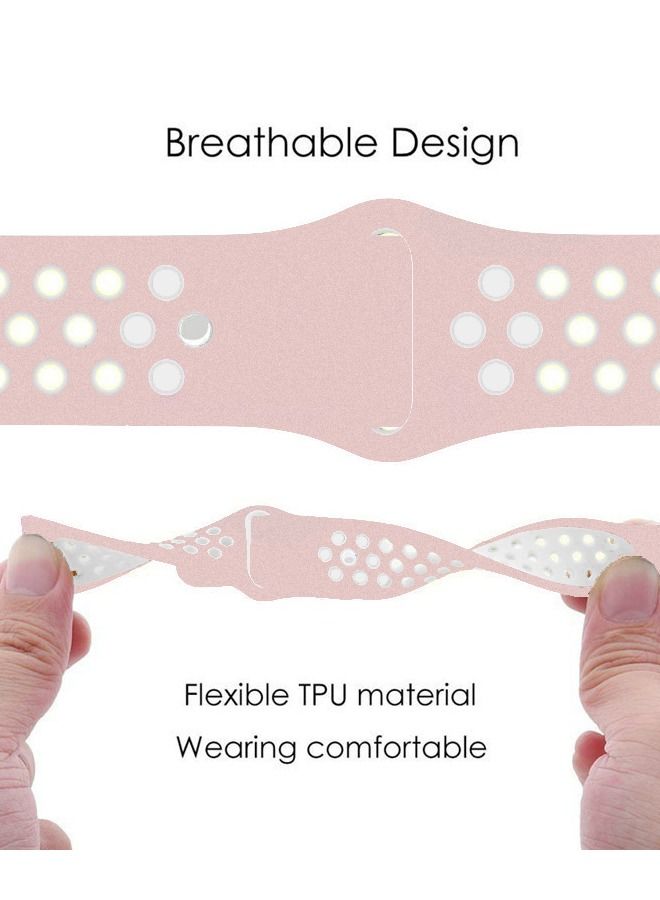 Apple iWatch 5/4/3/2/1 38-40mm Dual Color Breathable Soft Silicone Smart Watch Replacement Sports Watch Strap Stain Resistant, Odorless, and Fade Resistant Replacement Wrist Strap Pink/White - Image 5