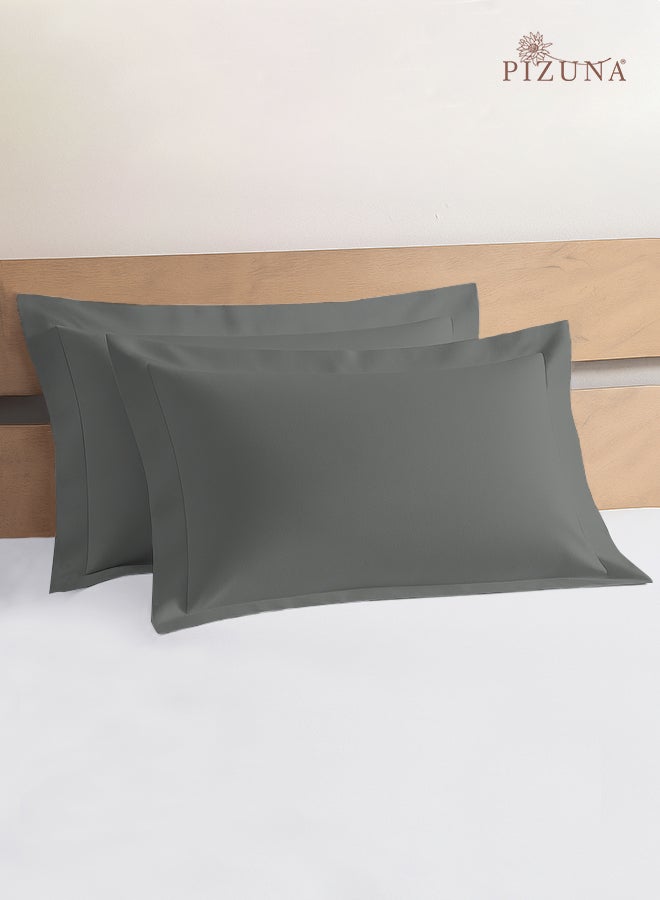PIZUNA Pure 100% Cotton King Size Pillow Case 50x90 cm Dark Grey, 400 Thread Count Soft Luxurious Long Staple Cotton Sateen Weave Pillow Cover With 5 cm Hem (Cooling Pillowcase - 2 PC) - Image 1