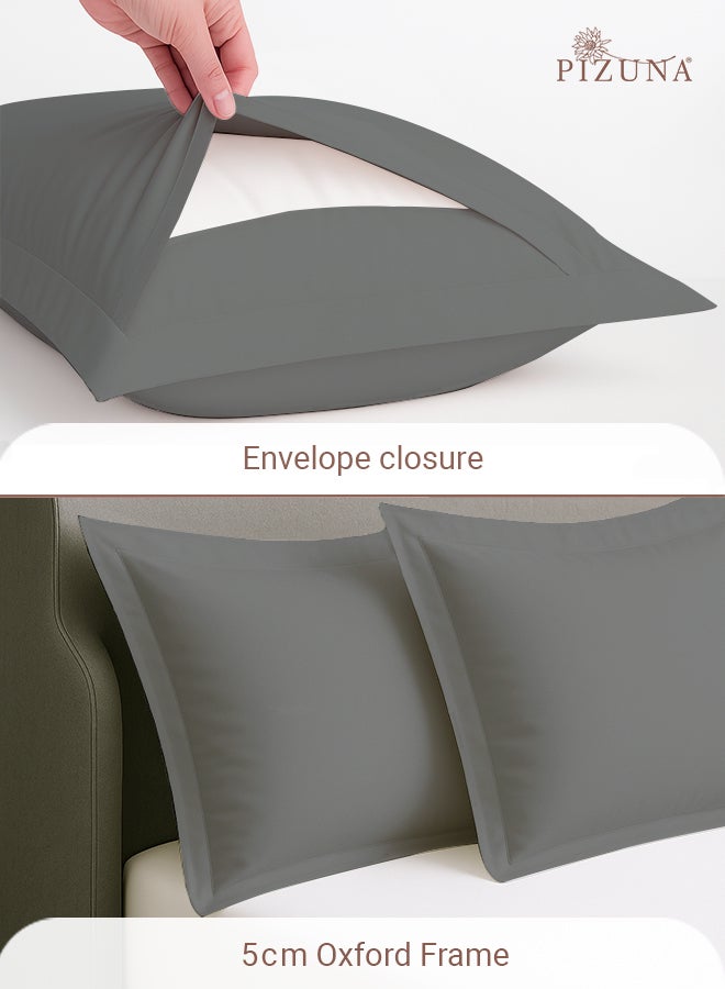 PIZUNA Pure 100% Cotton King Size Pillow Case 50x90 cm Dark Grey, 400 Thread Count Soft Luxurious Long Staple Cotton Sateen Weave Pillow Cover With 5 cm Hem (Cooling Pillowcase - 2 PC) - Image 4