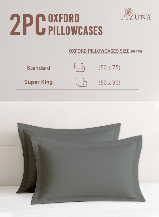 PIZUNA Pure 100% Cotton King Size Pillow Case 50x90 cm Dark Grey, 400 Thread Count Soft Luxurious Long Staple Cotton Sateen Weave Pillow Cover With 5 cm Hem (Cooling Pillowcase - 2 PC) - Image 3