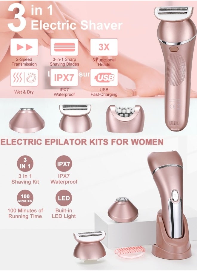 Hatteker - 3-in-1 Electric Shaver for Bikini Chin Arm Legs and Underarms Portable Electric Epilator Painless Cordless IPX7 Waterproof USB Charging Dry and Wet Dual Use Hair Remover for Women - Image 1