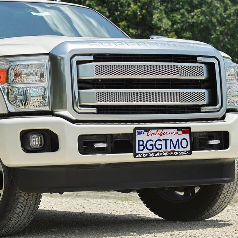 BGGTMO Mountains License Plate Frame- Black Aluminum Car Tag Cover Holder with Stainless Steel Screws Caps, Snow Mountain Tree Decal Sticker, 1 Pack 2 Hole - Image 5