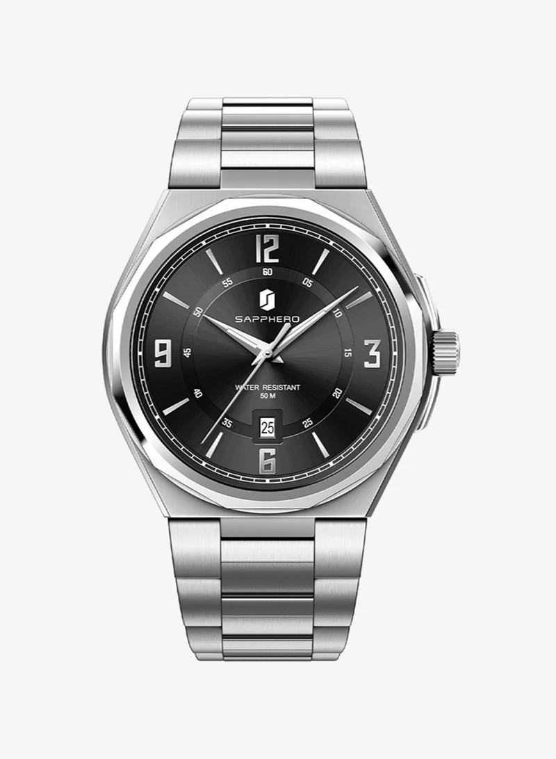 Sapphero SAPPHERO Mens Watch with Date Subdial/Arabic Numeral Dial, Analog Quartz, Stainless Steel/Leather Strap, 50M Waterproof, Business Work Sport Casual Dress Wristwatch, Elegant Gift for Men