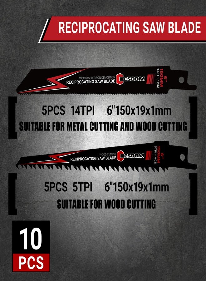 CSOOM 10-Piece 6-Inch Reciprocating Saw Blades Set (5 TPI and 14 TPI) for Fast Wood & Metal Cutting - Image 2