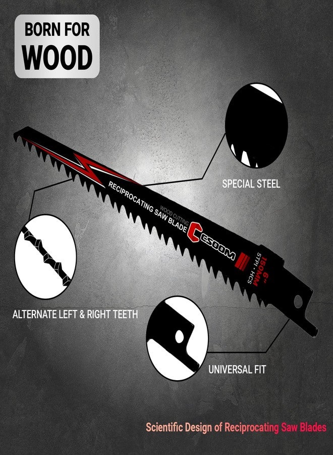 CSOOM 10-Piece 6-Inch Reciprocating Saw Blades Set (5 TPI and 14 TPI) for Fast Wood & Metal Cutting - Image 3