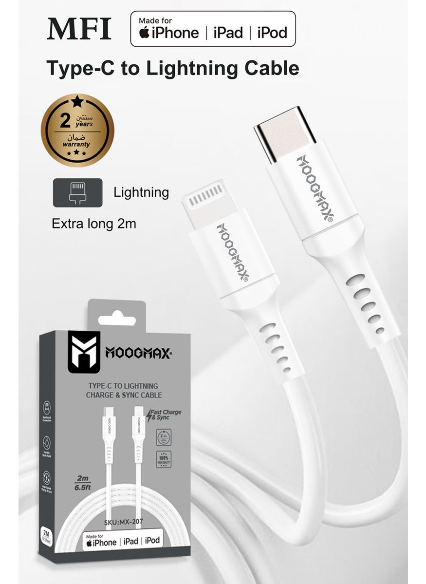 MOOGMAX MX-207 Type C To Lightning Charge And Sync Cable, White  - Image 1