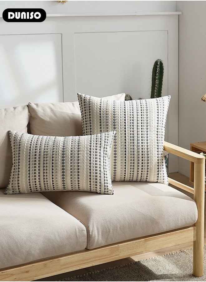 DUNISO Decorative Throw Pillow Covers 30*50cm,45*45cm Set of 2 Neutral Decorative Textured Cushion Case Farmhouse Pillowcase Modern Square Rectangle Pillow Covers for Sofa,Couch, Living Room  - Image 5