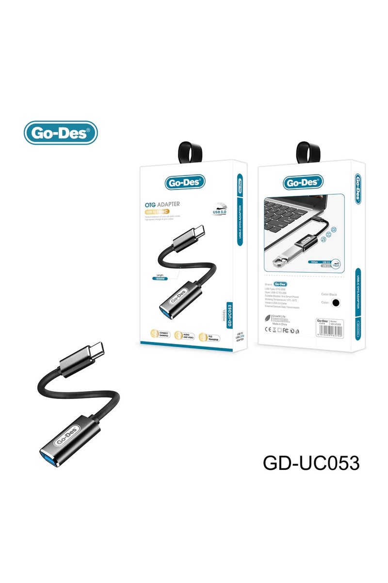 GO-DES 180MM USB-C OTG Cable with USB 3.0 Aluminum Alloy Nylon Plug and Play
