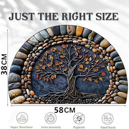 Svaxen Half Round Door Mat | Semi Circle Rubber Entreance Rug with 3D Tree of Life & Stone Pattern | Absorbent Entryway Doormat for Home, Kitchen, Bathroom & Bedroom | Easy to Clean Home Decor Carpet - Image 2
