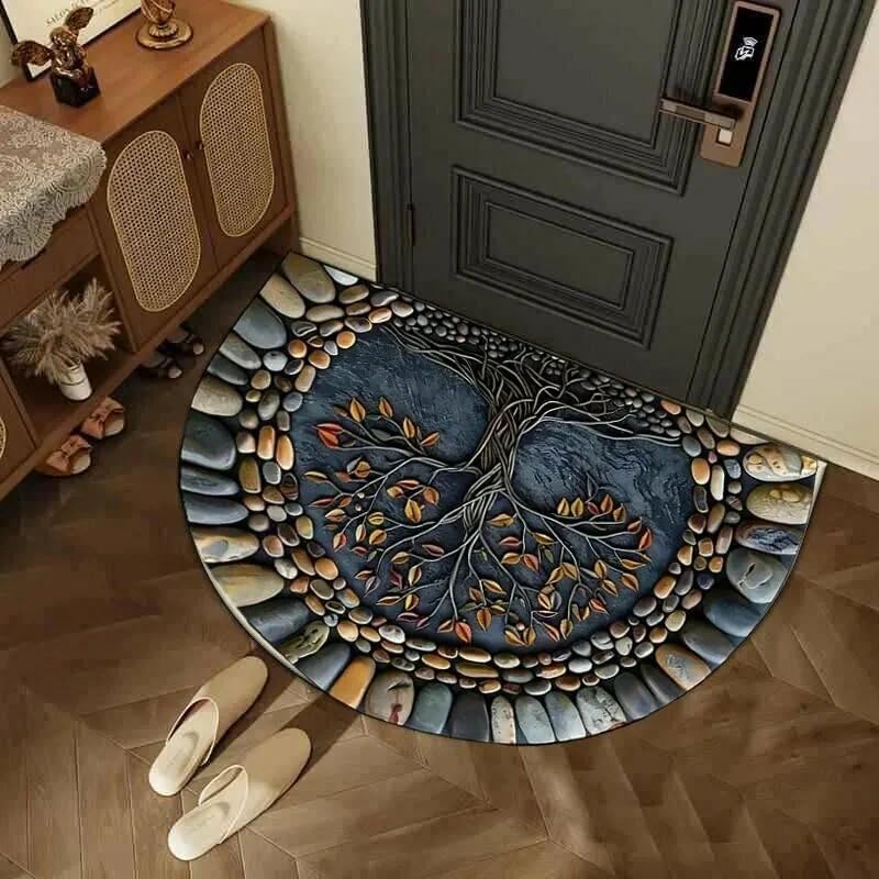 Svaxen Half Round Door Mat | Semi Circle Rubber Entreance Rug with 3D Tree of Life & Stone Pattern | Absorbent Entryway Doormat for Home, Kitchen, Bathroom & Bedroom | Easy to Clean Home Decor Carpet - Image 5