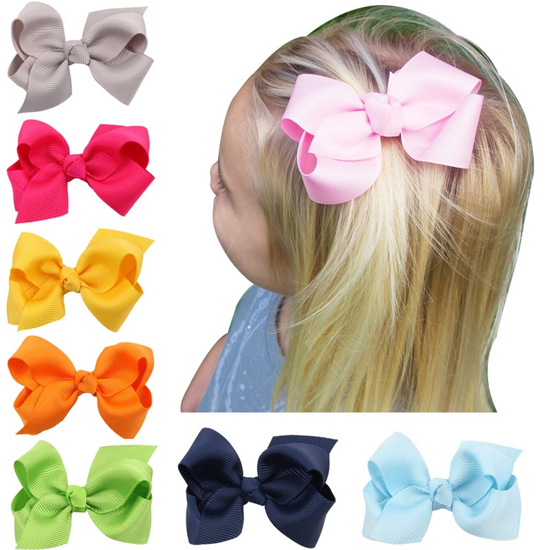 ZOONAI 3 Inch Baby Girl Hair Bows Boutique Hair Clip Teens Toddlers Hairpin Headwear - Set of 2 (Yellow) - Image 4