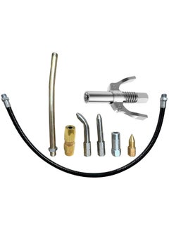 EPITECH MART EPITECH MART Grease Gun Double Hand Coupler 10000 Psi With 18inch Flexible Black Hose Pipe 5Pc Grease Nozzles 