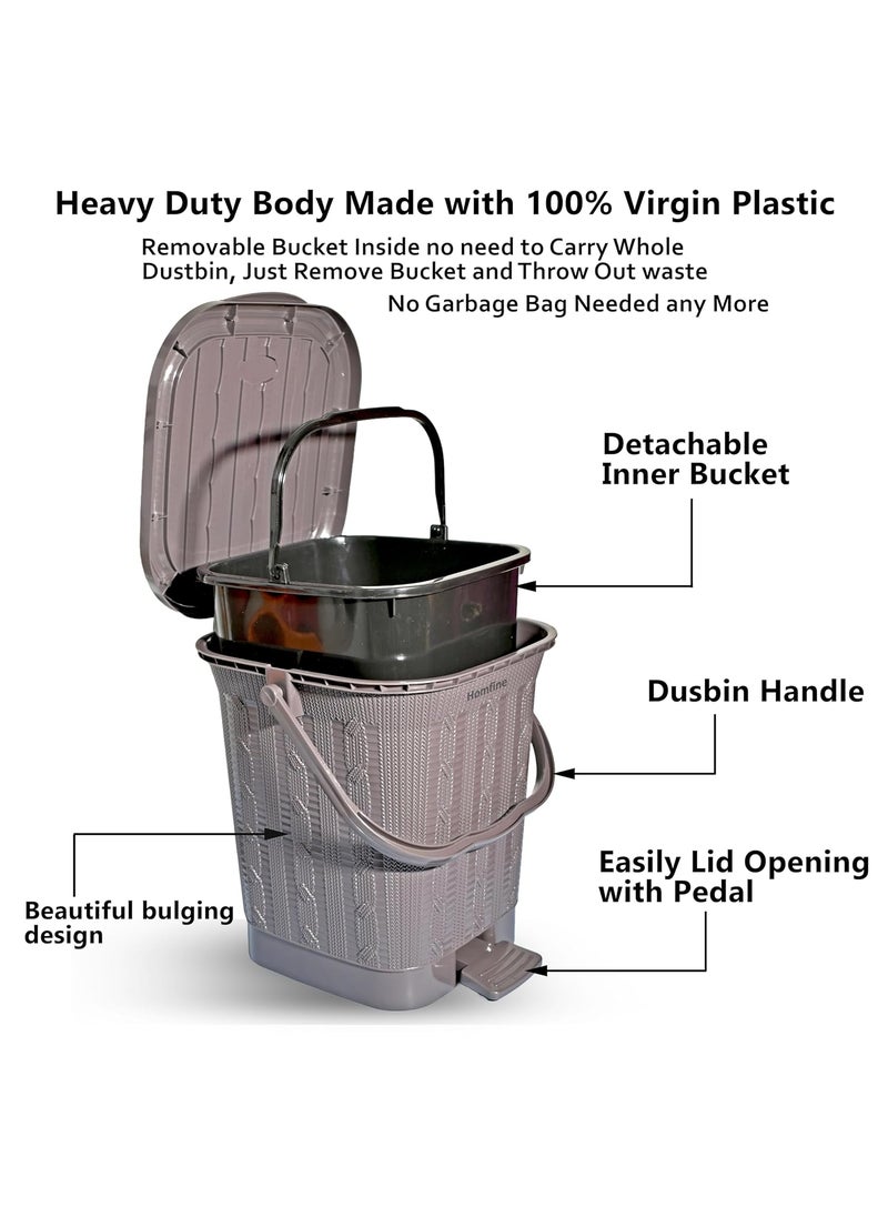 Homfine Homfine Pedal Dustbin Large Size with Detachable Inner Bucket Heavy Duty Virgin Plastic Bulging Design for Home Office Pantry Kitchen DryWet Waste 1Pc Grey 14Ltr  - Image 2