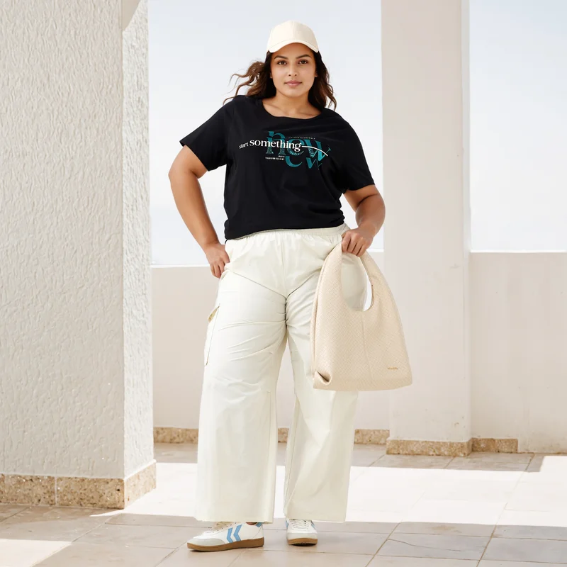  أولا بوبكن Plus Size Ulla Popken Slogan Print T-shirt