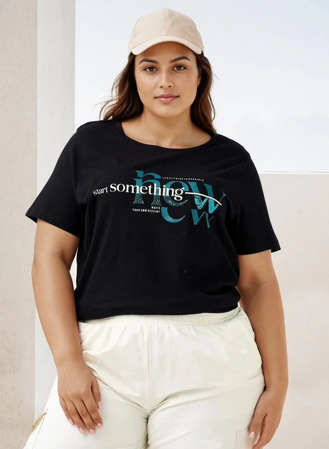 Ulla Popken Plus Size Ulla Popken Slogan Print T-shirt