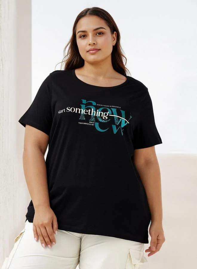 Ulla Popken Plus Size Ulla Popken Slogan Print T-shirt