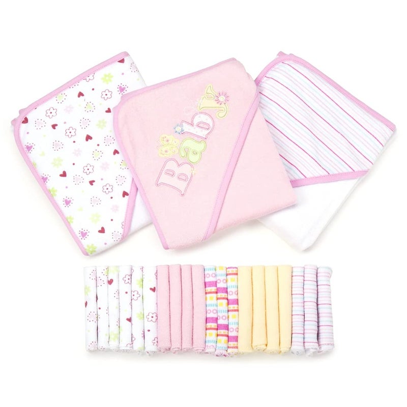 Spasilk Bath Hooded Towels & Washcloths Set for Babies, 23-Piece Gift Set, Pink - Image 1