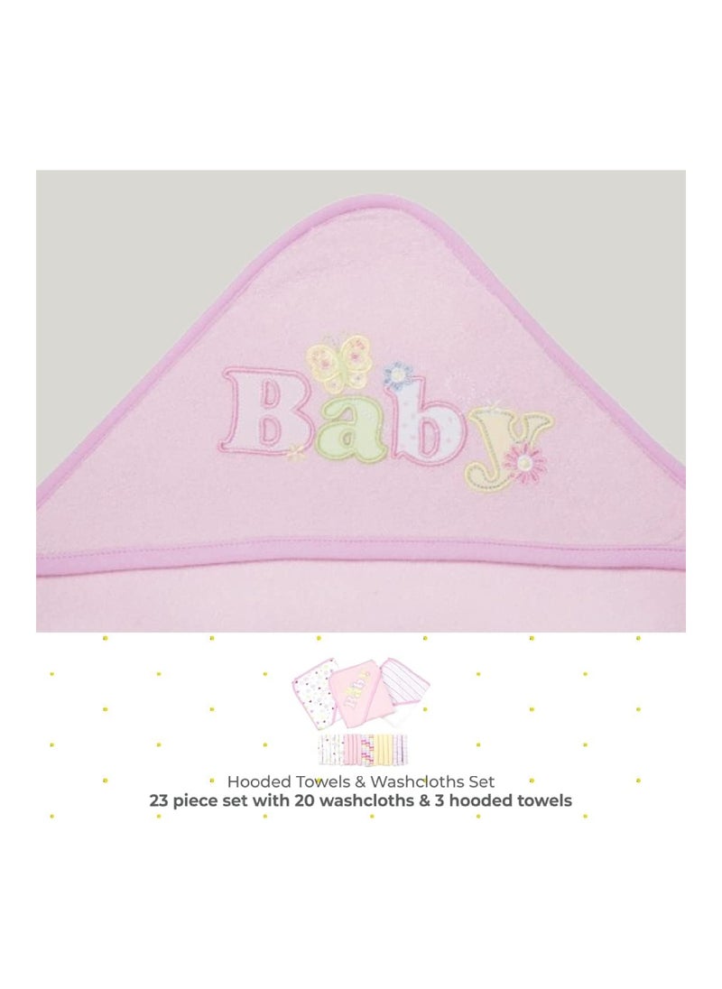 Spasilk Bath Hooded Towels And Washcloths Set For Babies 23 Piece Gift Set Pink  - Image 2