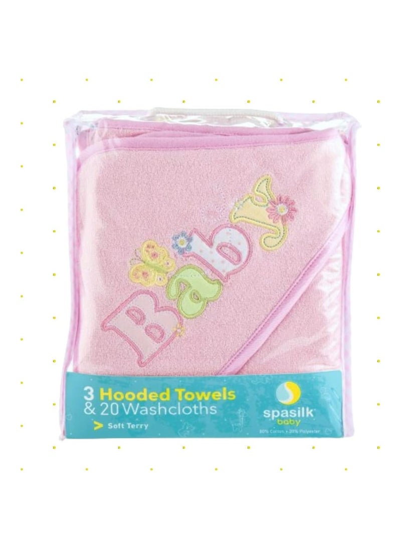 Spasilk Bath Hooded Towels And Washcloths Set For Babies 23 Piece Gift Set Pink  - Image 3