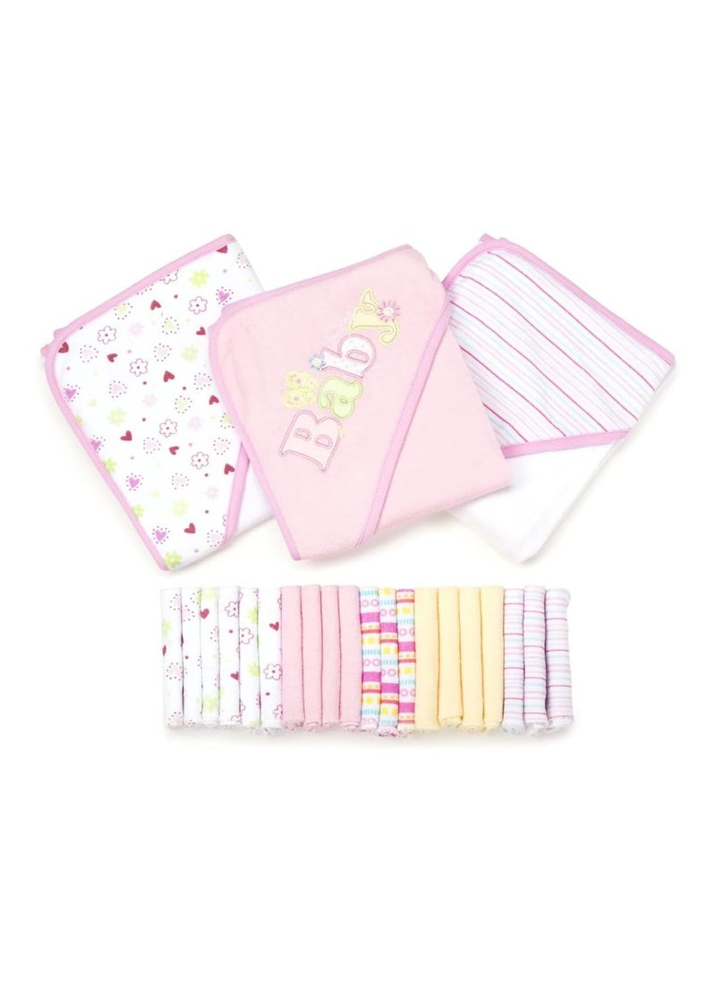 Spasilk Bath Hooded Towels And Washcloths Set For Babies 23 Piece Gift Set Pink  - Image 1