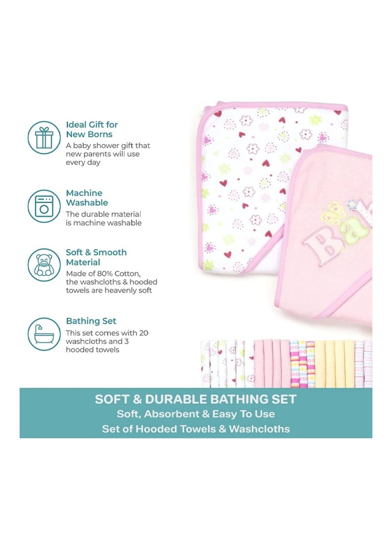 Spasilk Bath Hooded Towels And Washcloths Set For Babies 23 Piece Gift Set Pink  - Image 4