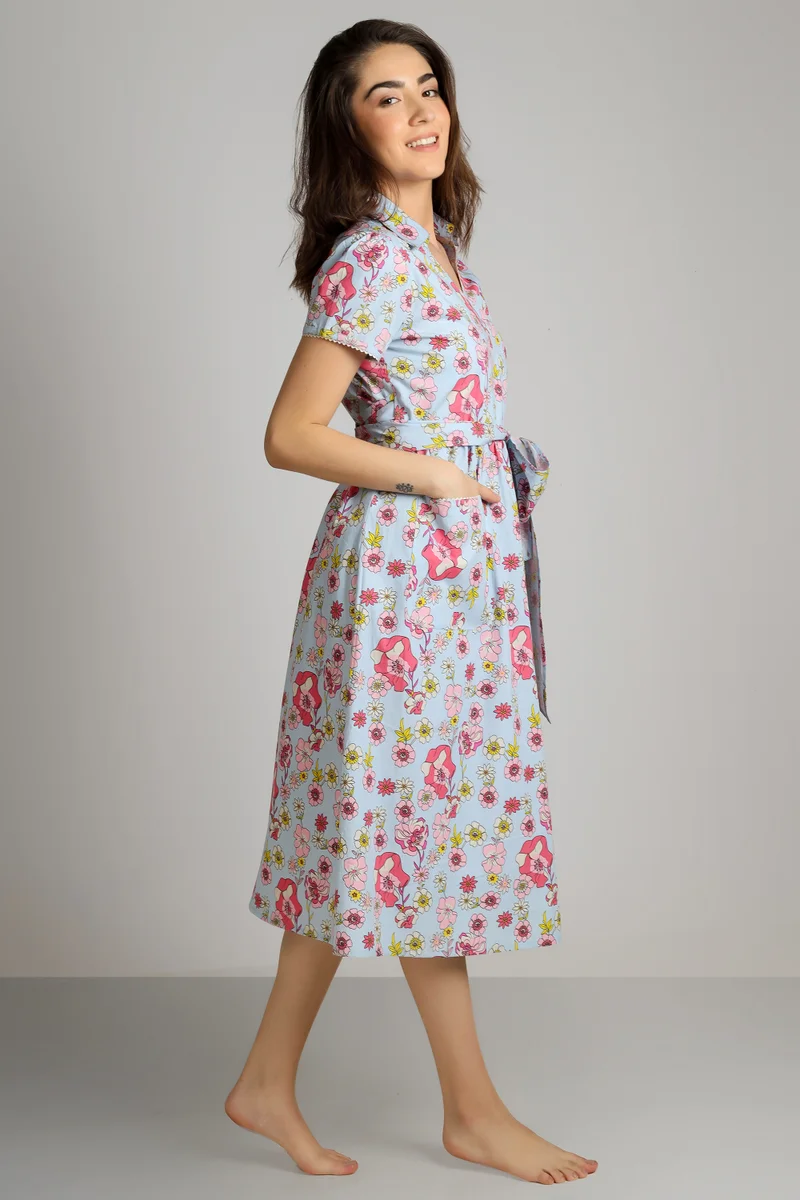 After Dark Wrap Dress, Blue Print