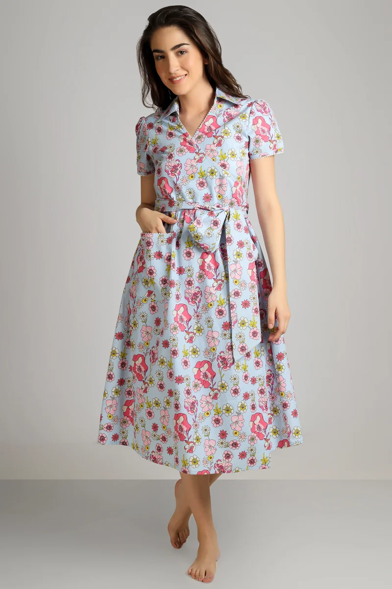 Wrap Dress, Blue Print