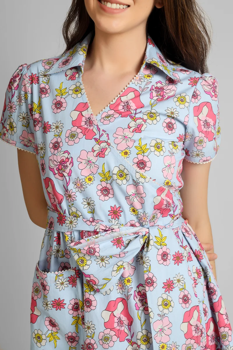 After Dark Wrap Dress, Blue Print