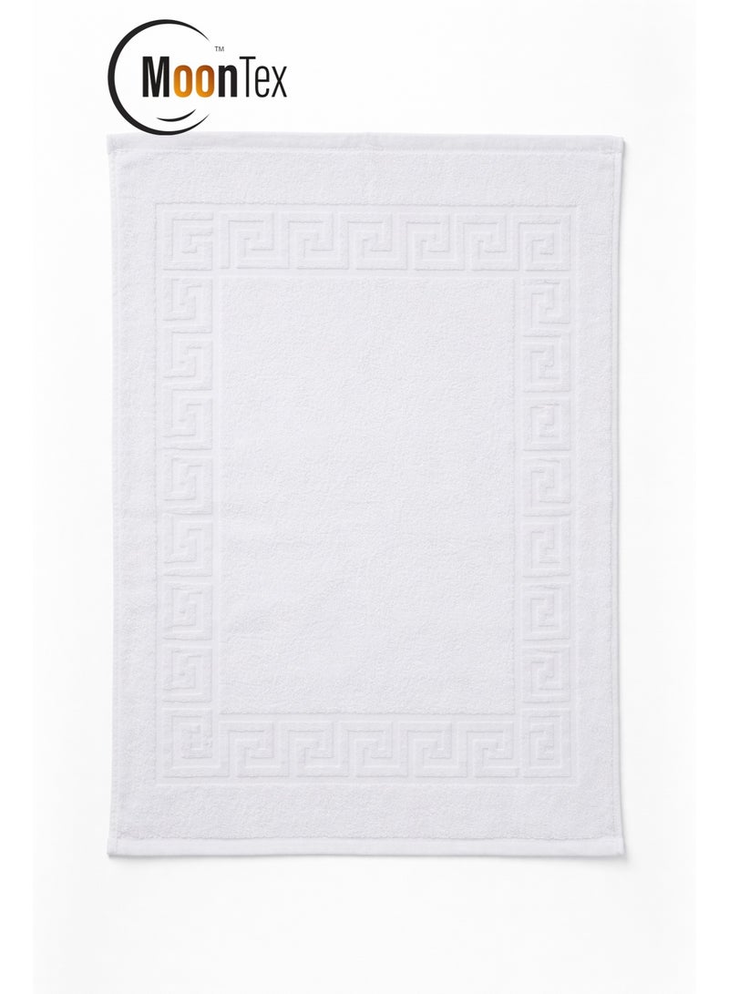 Pack of 2 White Cotton Bath Mats 50×70 cm – 100% Hotel Quality – Non-Slip Free (No Backing) – Elegant Pattern – Moontex - Image 2