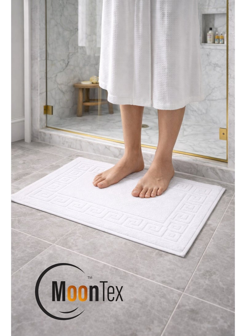 Pack of 2 White Cotton Bath Mats 50×70 cm – 100% Hotel Quality – Non-Slip Free (No Backing) – Elegant Pattern – Moontex - Image 3