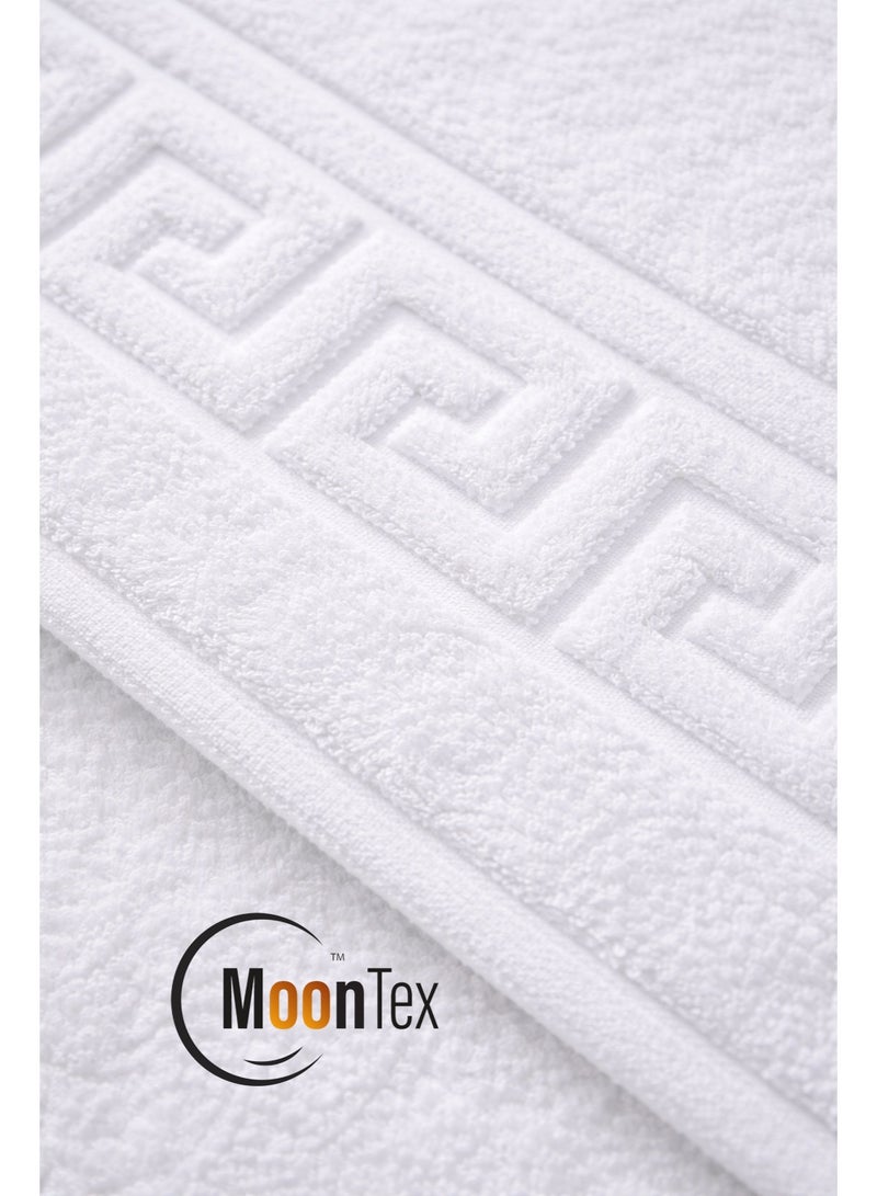Pack of 2 White Cotton Bath Mats 50×70 cm – 100% Hotel Quality – Non-Slip Free (No Backing) – Elegant Pattern – Moontex - Image 4