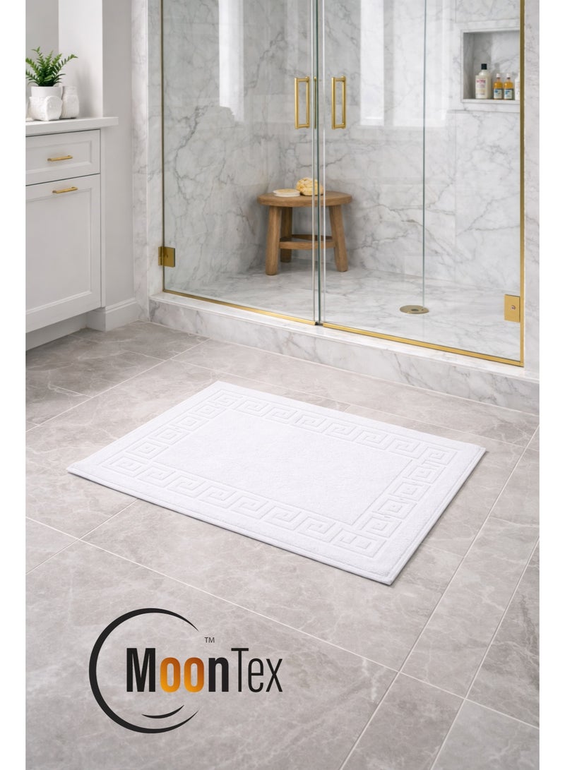 Pack of 2 White Cotton Bath Mats 50×70 cm – 100% Hotel Quality – Non-Slip Free (No Backing) – Elegant Pattern – Moontex - Image 5