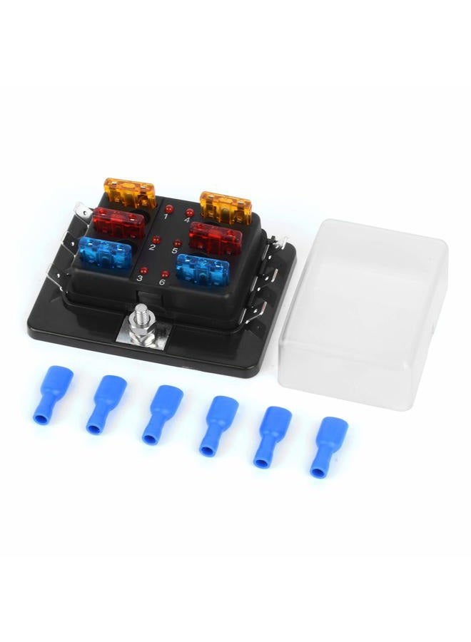 Jtron 6 Way DC 12~32V Blade Fuse Box Holder With LED Warning Light Kit For Automotive Car Boat Marine Trike(6 way+Fuse) - Image 1