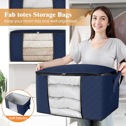Fab totes Storage Bags,Clothes Blanket Storage Bins Foldable Closet Organizers with Reinforced Handle for Home Dorm Storage and Organization,Fabric Bags for Organizing Sheets,Clothing (Blue,6 Pack) - Image 5