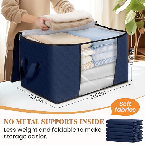 Fab totes Storage Bags,Clothes Blanket Storage Bins Foldable Closet Organizers with Reinforced Handle for Home Dorm Storage and Organization,Fabric Bags for Organizing Sheets,Clothing (Blue,6 Pack) - Image 2