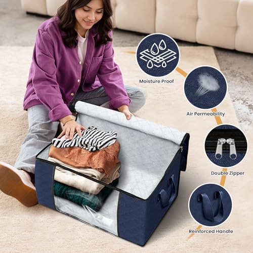 Fab totes Storage Bags,Clothes Blanket Storage Bins Foldable Closet Organizers with Reinforced Handle for Home Dorm Storage and Organization,Fabric Bags for Organizing Sheets,Clothing (Blue,6 Pack) - Image 4