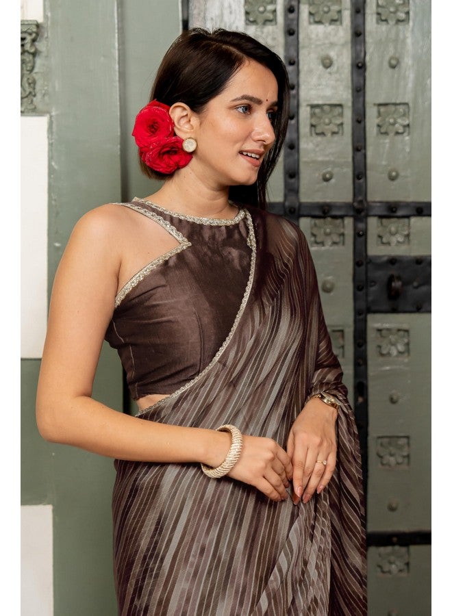 MIRCHI FASHION MIRCHI FASHION Chiffon Georgette Leheriya Printed Sarees for Women with Blouse Piece (42874-Dark Beige, Coffee Brown) - Image 2