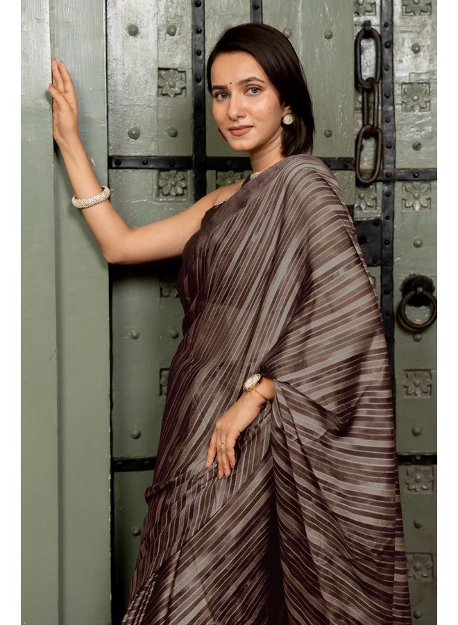 MIRCHI FASHION MIRCHI FASHION Chiffon Georgette Leheriya Printed Sarees for Women with Blouse Piece (42874-Dark Beige, Coffee Brown) - Image 4